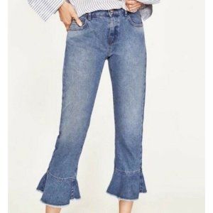 Zara Basic Ruffled Hem Crop Jeans 4 EUC